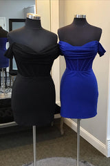 Misshow Royal Blue Sparkly Off The Shoulder Corset Tight Short Homecoming Dress/Mini Dress