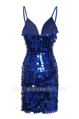 Misshow Royal Blue Sparkly Sequins Tight Short Homecoming Dress/Mini Dress