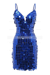 Misshow Royal Blue Sparkly Sequins Tight Short Homecoming Dress/Mini Dress