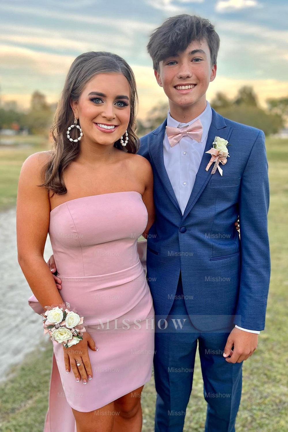 Misshow Royal Blue Strapless Tight Short Homecoming Dress/Mini Dress with Bowknot