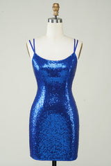 Misshow Royal Blue Tight Sequins Backless Homecoming Dress/Mini Dress