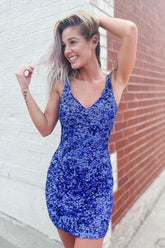 Misshow Royal Blue V Neck Sequins Homecoming Dress/Mini Dress