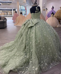 Misshow Sage Green Ball Gown Sweetheart Neckline with 3D Butterfly Lace Appliques & Tulle Skirt for Quinceanera or Sweet 16