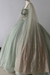 Misshow Sage Green Beaded Ball Gown Sweetheart Neckline Sparkling Tulle Quinceanera Dress for Sweet 16 & Formal Evenings