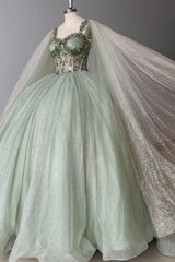 Misshow Sage Green Beaded Ball Gown Sweetheart Neckline Sparkling Tulle Quinceanera Dress for Sweet 16 & Formal Evenings