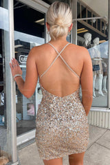 Misshow Sheath Champagne Sequins Short Homecoming Dress/Mini Dress