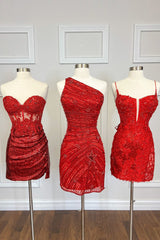 Misshow Sheath One Shoulder Red Sequins Short Homecoming Dress/Mini Dress with Star