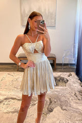 Misshow Silver A Line Halter Short Homecoming Dress/Mini Dress