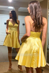 Misshow Simple A-Line Yellow Homecoming Dress/Mini Dress with Pockets