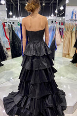 Misshow Simple Black A-Line Corset Sweetheart High Low Tiered Prom Dress