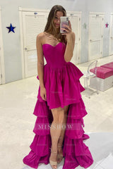 Misshow Simple Black A-Line Corset Sweetheart High Low Tiered Prom Dress