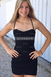 Misshow Simple Black Corset Tight Short Homecoming Dress/Mini Dress