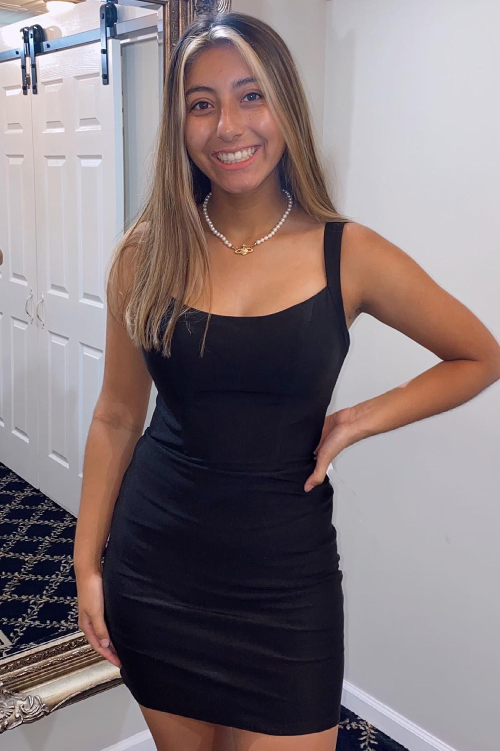 Misshow Simple Black Lace-Up Back Tight Homecoming Dress/Mini Dress