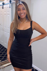 Misshow Simple Black Lace-Up Back Tight Homecoming Dress/Mini Dress