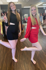 Misshow Simple Black One Shoulder One Sleeve Cut Out Tight Short Homecoming Dress/Mini Dress