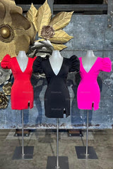 Misshow Simple Black V-Neck Tight Short Homecoming Dress/Mini Dress with Short Sleeves