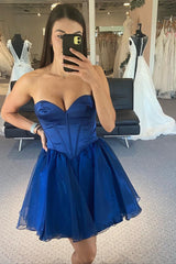 Misshow Simple Blue Corset A-Line Short Homecoming Dress/Mini Dress