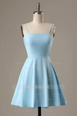 Misshow Simple Blue Open Back A Line Homecoming Dress/Mini Dress