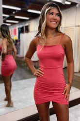 Misshow Simple Blush Open Back Tight Short Homecoming Dress/Mini Dress