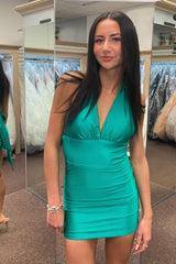 Misshow Simple Fuchsia Convertible Wear Satin Tight Short Homecoming Dress/Mini Dress