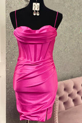 Misshow Simple Fuchsia Corset Tight Satin Short Homecoming Dress/Mini Dress