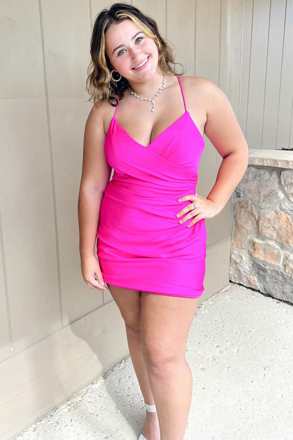 Misshow Simple Fuchsia Lace-Up Back Tight Short Homecoming Dress/Mini Dress