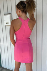 Misshow Simple Fuchsia Satin Halter Tight Short Homecoming Dress/Mini Dress