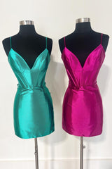 Misshow Simple Green Corset Tight Satin Short Homecoming Dress/Mini Dress