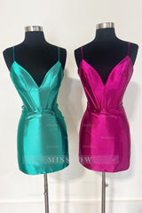 Misshow Simple Green Corset Tight Satin Short Homecoming Dress/Mini Dress