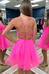 Misshow Simple Hot Pink Lace-Up Back A-Line Organza Short Homecoming Dress/Mini Dress
