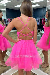 Misshow Simple Hot Pink Lace-Up Back A-Line Organza Short Homecoming Dress/Mini Dress