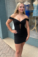 Misshow Simple Off The Shoulder Black Corset Tight Short Homecoming Dress/Mini Dress