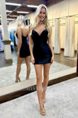 Misshow Simple Royal Blue Corset Tight Satin Short Homecoming Dress/Mini Dress