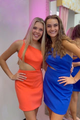 Misshow Simple Royal Blue One Shoulder Cut Out Tight Short Homecoming Dress/Mini Dress