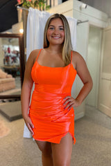 Misshow Simple Royal Blue Satin Lace-Up Back Tight Short Homecoming Dress/Mini Dress