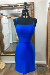 Misshow Simple Royal Blue Satin Tight Short Homecoming Dress/Mini Dress