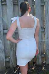 Misshow Simple White Tight Homecoming Dress/Mini Dress with Slit