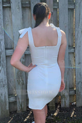 Misshow Simple White Tight Homecoming Dress/Mini Dress with Slit