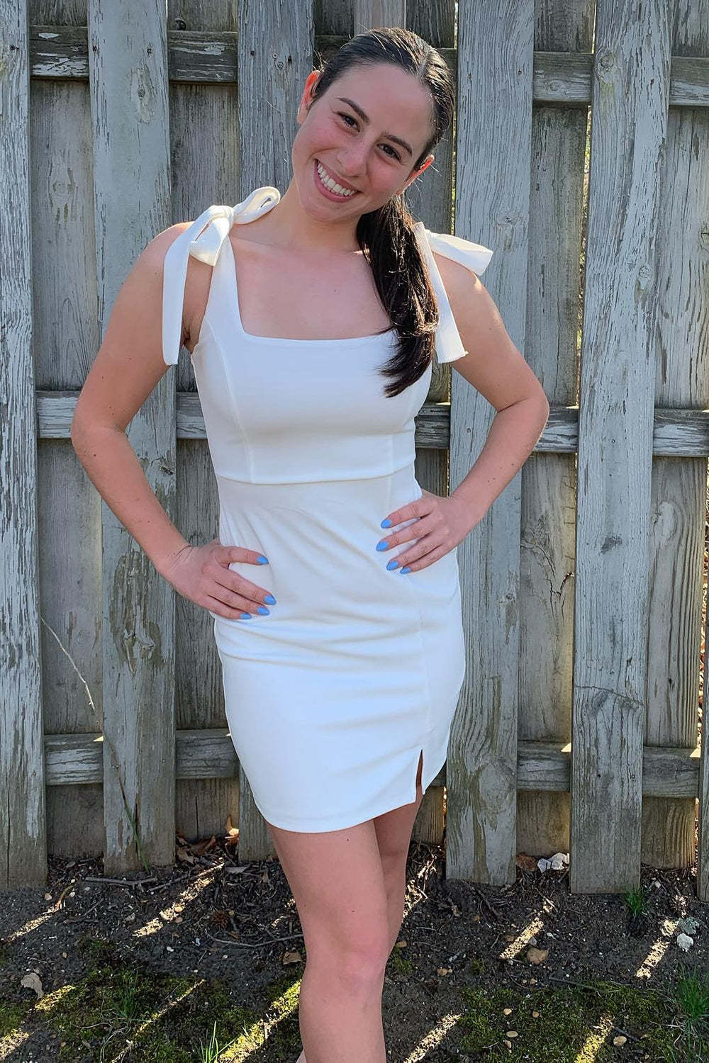 Misshow Simple White Tight Homecoming Dress/Mini Dress with Slit