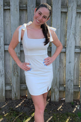 Misshow Simple White Tight Homecoming Dress/Mini Dress with Slit