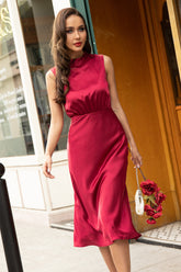 Misshow Slim High Neck Burgundy Tight Homecoming Dress/Mini Dress