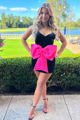 Misshow Spaghetti Straps Black Bodycon Short Homecoming Dress/Mini Dress with Bow