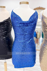 Misshow Spaghetti Straps Golden Bodycon Short Homecoming Dress/Mini Dress with Sequins