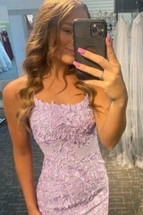 Misshow Spaghetti Straps Purple Tight Short Homecoming Dress/Mini Dress with Appliques