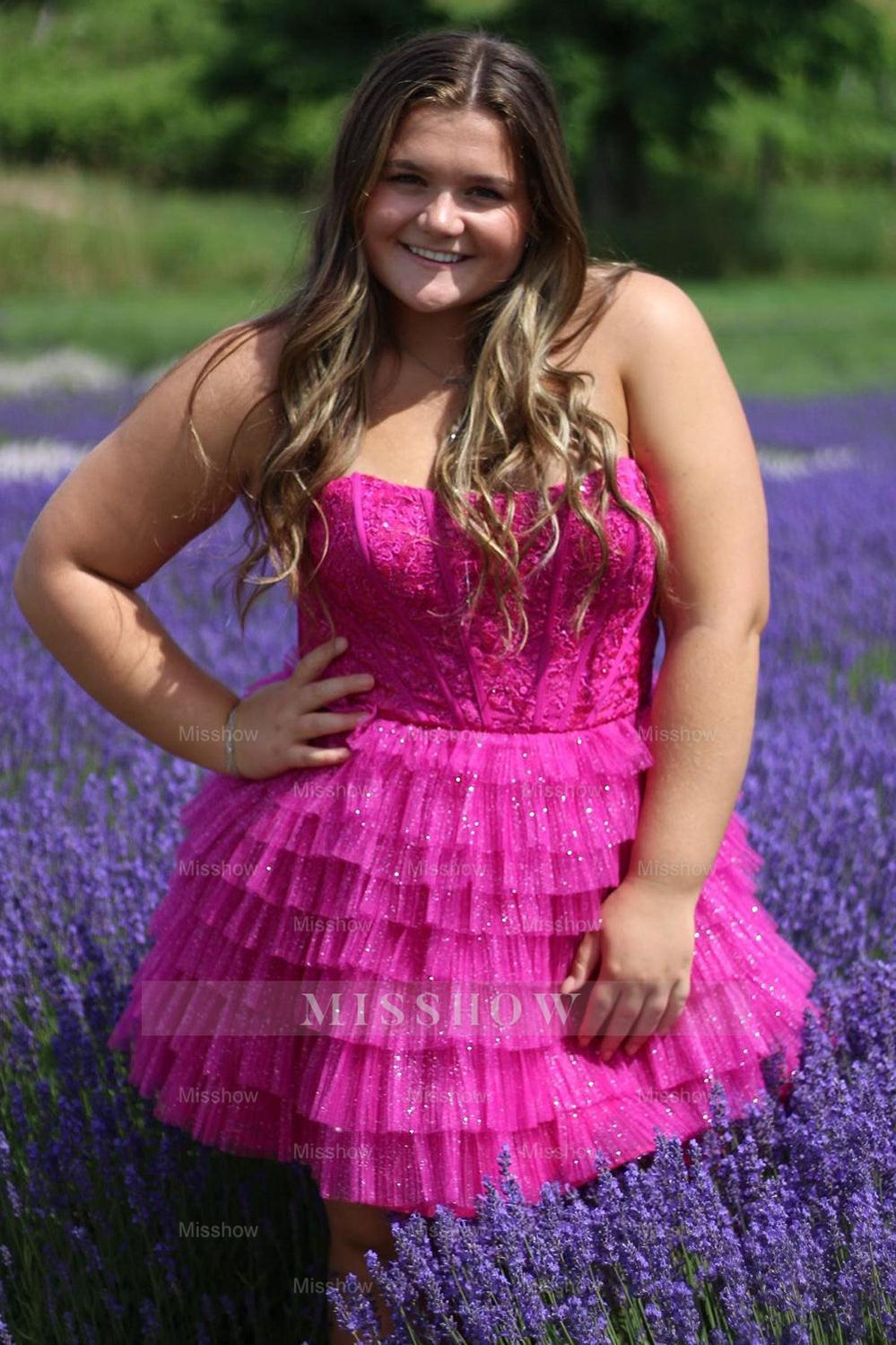 Misshow Sparkly A Line Blue Strapless Corset Short Homecoming Dress/Mini Dress with Ruffles