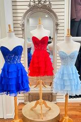 Misshow Sparkly A Line Fuchsia Corset Strapless Short Homecoming Dress/Mini Dress with Ruffles