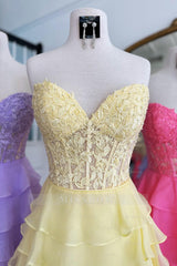 Misshow Sparkly A Line Fuchsia Corset Strapless Short Homecoming Dress/Mini Dress with Ruffles