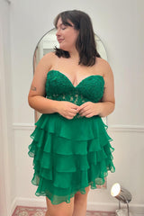 Misshow Sparkly A Line Pink Strapless Corset Short Homecoming Dress/Mini Dress with Ruffles