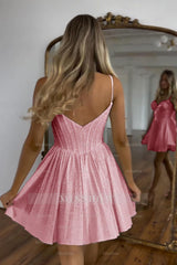 Misshow Sparkly A Line White Beaded Corset Short Homecoming Dress/Mini Dress