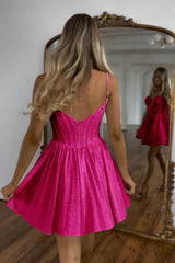 Misshow Sparkly A Line White Beaded Corset Short Homecoming Dress/Mini Dress